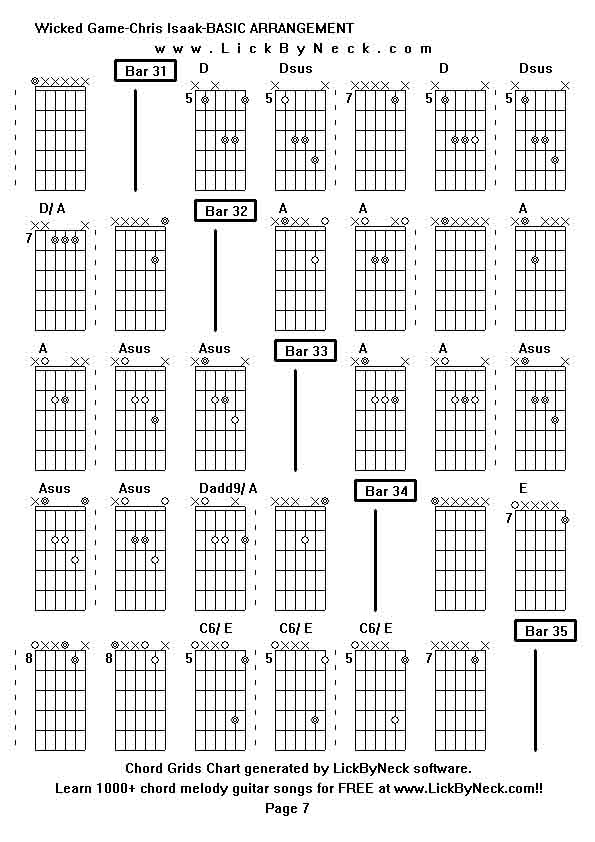 Chord Grids Chart of chord melody fingerstyle guitar song-Wicked Game-Chris Isaak-BASIC ARRANGEMENT,generated by LickByNeck software.